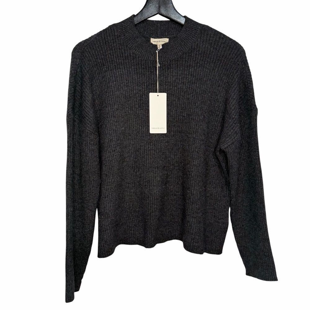 NWT Thread & Supply Ribbed Mock Neck Sweater size Small Charcoal Gray Pullover
